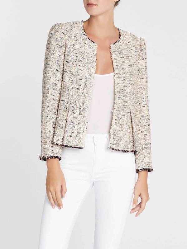 Rebecca Taylor Rainbow Tweed Jacket In Rainbow Infused Cream Size 8